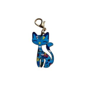 Blue Floral Cat Charm